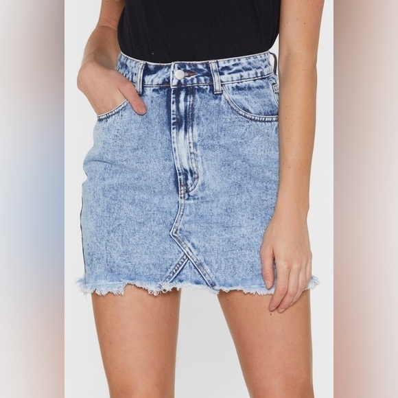 NastyGal Wash Me Work Denim Mini Skirt In Blue Size 8 - Picture 4 of 11